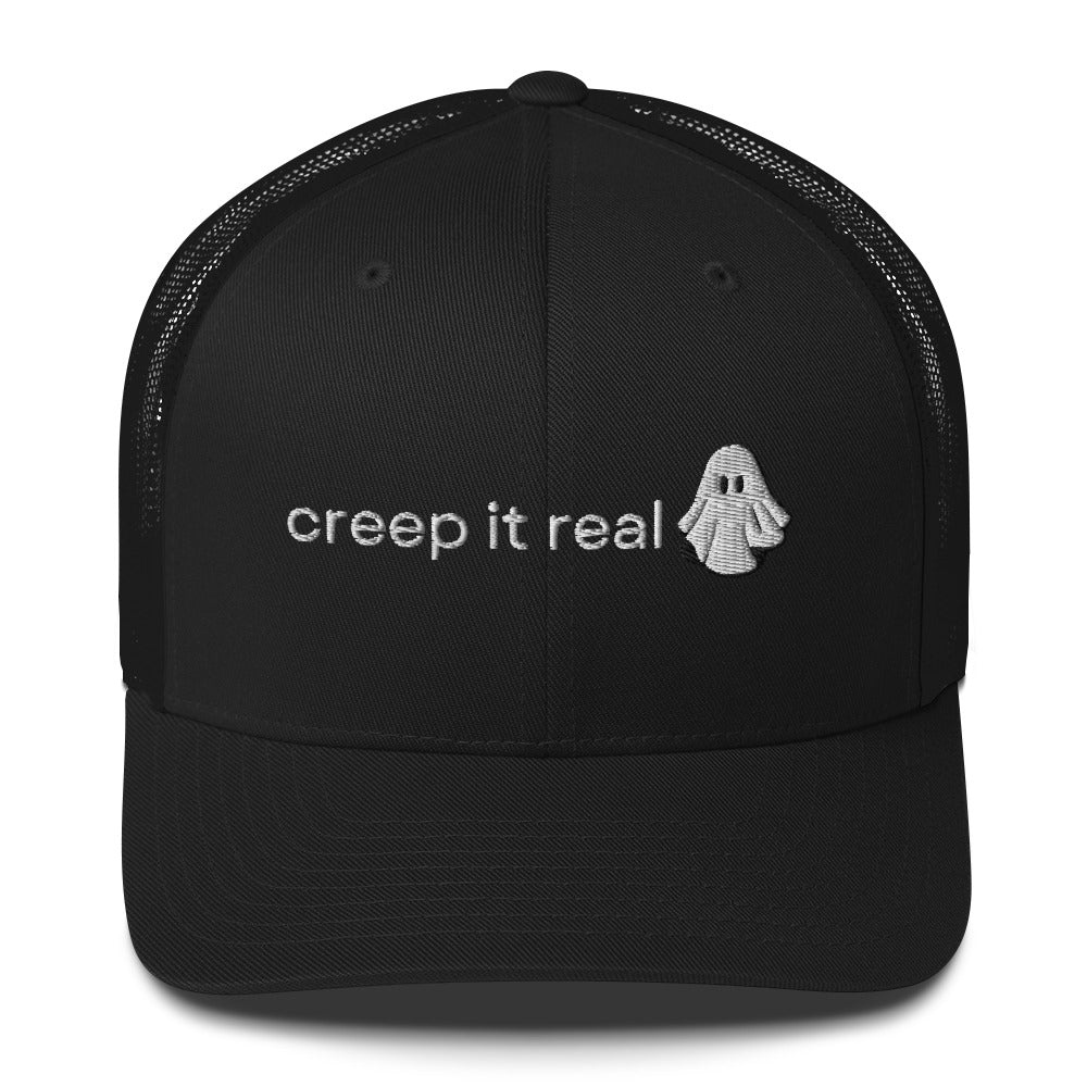 ghost hat, creep it real Halloween trucker hat