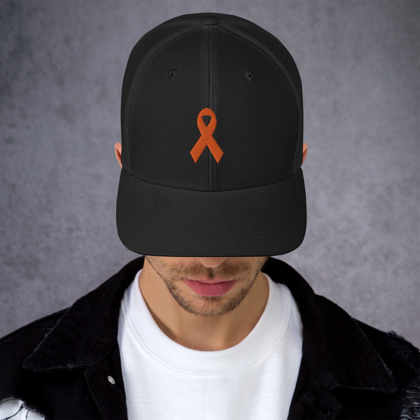 Embroidered orange ribbon leukemia hat, kidney cancer hat