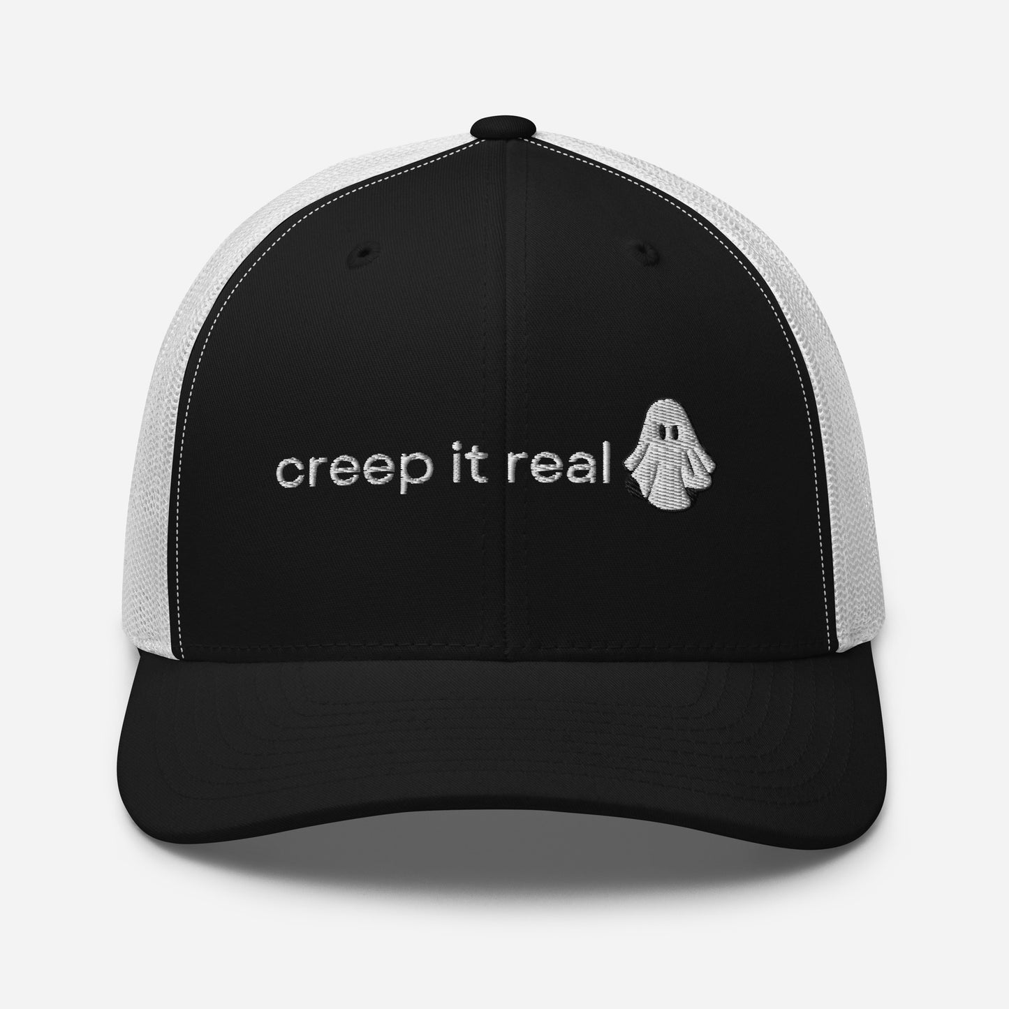 ghost hat, creep it real Halloween trucker hat