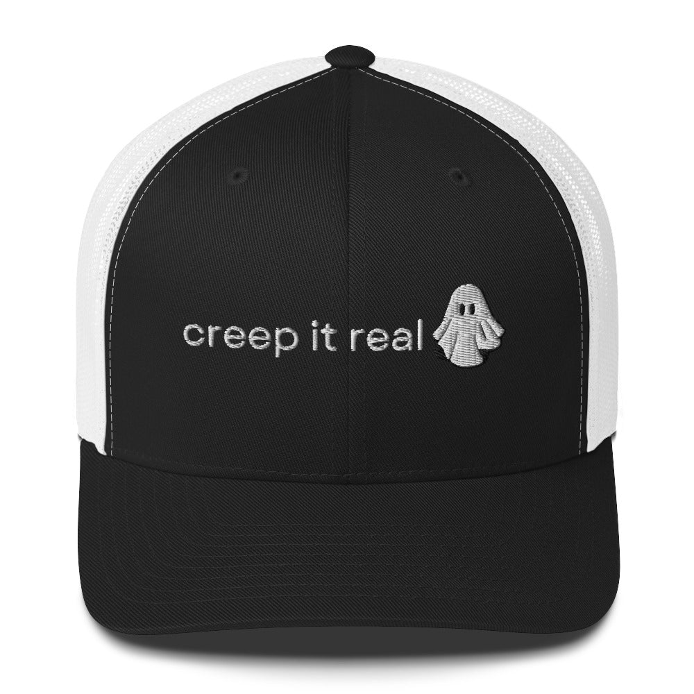 ghost hat, creep it real Halloween trucker hat